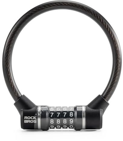 ROCKBROS Bike Lock Cable with 4 Combination Codes, High Security Waterproof Bicycle Locks, for E-Bike Mountain Bike Outdoor Ski Gate Accessoriess