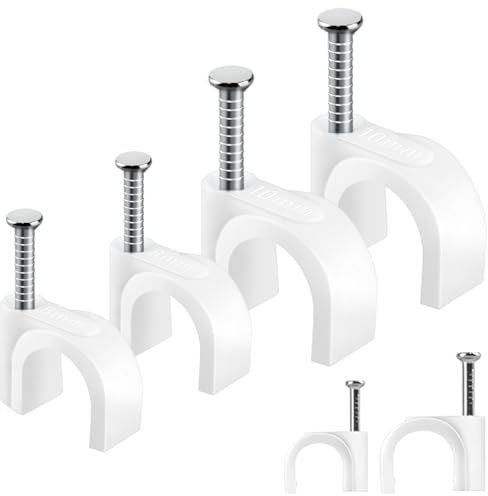 200 Pcs Cable Clips & Wire Clips,8mm/10mm Cable Clamps,Cord Clips,Tacks Cable Nails,Cable Cord Holder - For Ethernet Cables,Speaker Wire, Electrical Wire,Coax Cable,Wall Cord Management