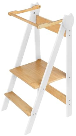 Torre de aprendizaje infantil Montessori, torre de observación plegable con pies anti-Bascular, a partir de 18 meses. B, 88 x 45 x 45 cm, Cari blanco