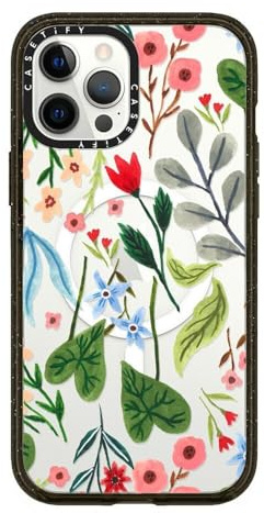 CASETiFY Impact Case für iPhone 12 Pro Max [4X Falltest in Militärqualität, 2,5 m Fallschutz/kompatibel mit Magsafe] – Little Blooming – Transparent Schwarz