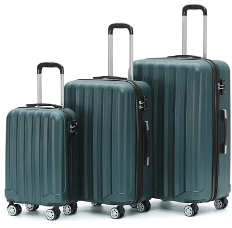 BEIBYE Reisekoffer Set 2080 – Trolley Koffer XL L M – TSA-Schloss, Zwillingsrollen, Hartschale, Handgepäck Boardcase (Dunkelgreen, Set)