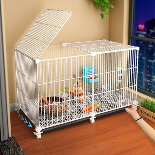Kaninchenstall für den Innenbereich, Kaninchenkäfig mit tiefer, auslaufsicherer herausziehbarer Schale, Kleintierhaus für Meerschweinchen und Hühner, einfache Mobilität mit Rollen