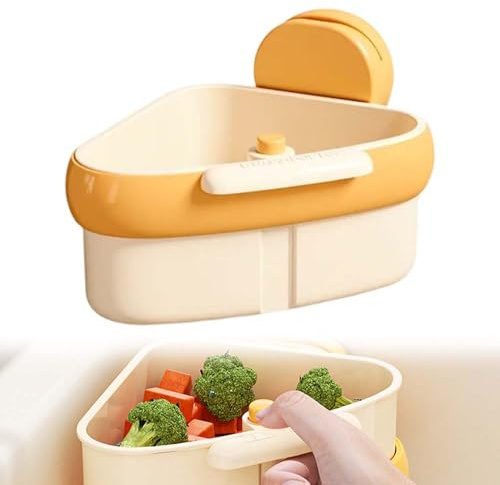 Sieb für Spülbecken, Suction Cup Sink Corner Rack, Multi-functional Drain Basket Saugtasche Waschbecken Ecke Rack, Küchenspüle Abfluss Korb für Waschen Organizer (Gelb)