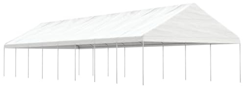 Pavillon mit Dach Weiß 17,84x5,88x3,75 m, Polyethylen Stahlrahmen, großer Outdoor-Sonnenschutz, geräumiges Festzelt für Garten, Terrasse, Feiern