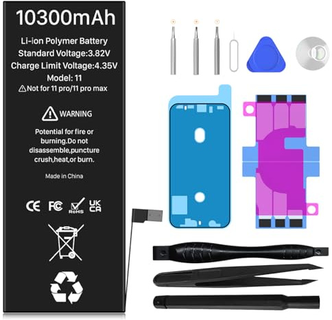 LCLEBM Akku für iPhone 11, 10300 mAh 2026 Ersatzakku mit verbesserter hoher Kapazität für iPhone 11, A2111,A2221,A2223 mit professionellem Werkzeug