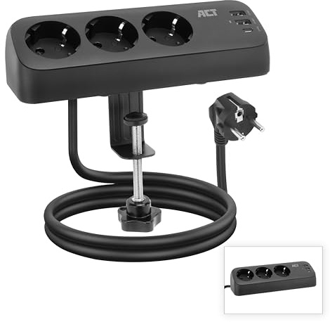 Tischsteckdose mit USB C, 30W PD, 3-Fach Steckdose, 1,5M - AC2480 | 1x USB C und 2X USB A