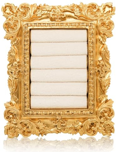 CYUXING Vintage Gold Ring Frame Holder for Women, 3.94x3.54 In Picture Frame Engagement Ring Organizer Holder with Velvet Cushion, Jewelry Display Stand for Wedding Ceremony, Jewelry Display