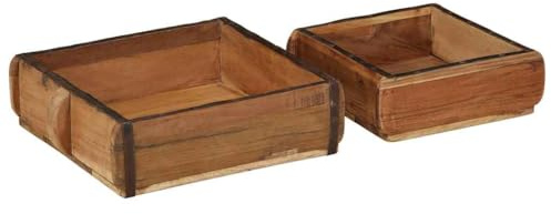 Rechteckiges Holztablett 2 Stück Braun 29 x 31 x 10 cm aus massivem Altholz mit matter Oberfläche, vielseitig einsetzbar als Servierbrett oder Dekoration für Innen und Außen.