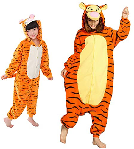 emmarcon Pigiama pigiamone Animale, Unisex in Monopezzo, Pigiama Invernale in Flanella, Morbido e Caldo, Ideale Costume Carnevale Halloween (S/Altezza 149-159cm,Max 60kg, Tigre)