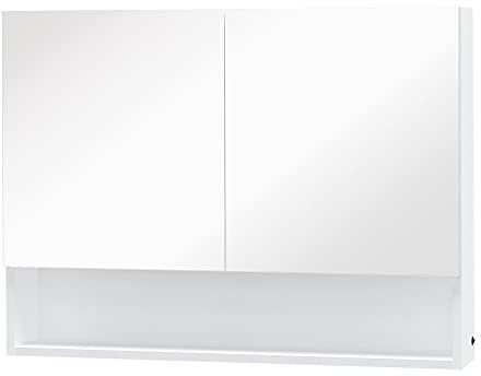HOMCOM LED Spiegelschrank Badschrank mit Zwei Türen und Ablage Hängeschrank Badezimmerspiegel Badmöbel Mehrzweckschrank für Badezimmer Soft-Close-Funktion wasserfest MDF Weiß 80 x 15 x 60 cm