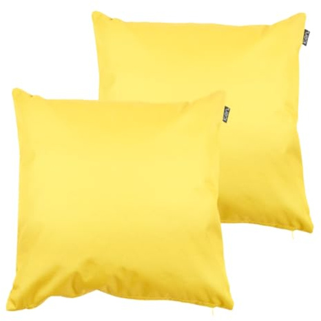 Bean Bag Bazaar Outdoor Cushions Filled, Plain Collection, Set of 2, Yellow | Made in the UK, 43cm x 43cm, Durable Water-Resistant Fabric, Outdoor Cushions for Garden Furniture, Garden and Patio