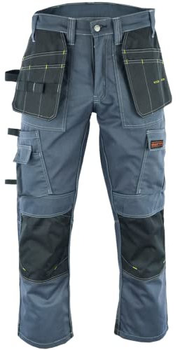 WrightFits Men Pro Builder Work Trousers Grey - Heavy Duty Safety Combat Cargo Pants - Multi Pockets - Knee Pad Pockets - Triple Stitched - Durable Workwear (30W to 42W) (38W X 33L)