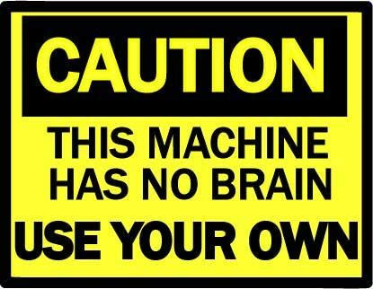 Aufkleber Sticker Caution Machine Has no Brain Gehirn 2 Stück ca. 7x5 cm Achtung Tuning Autoaufkleber Fun Lustig Motorrad Moped Simson Trabant S50 Schwalbe Zweitakt