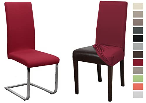 BEAUTEX 2er Set Jersey Stuhlhusse (Farbe wählbar), elastische Uni Stretch-Husse aus Baumwolle Bi-Elastisch (Bordeaux)