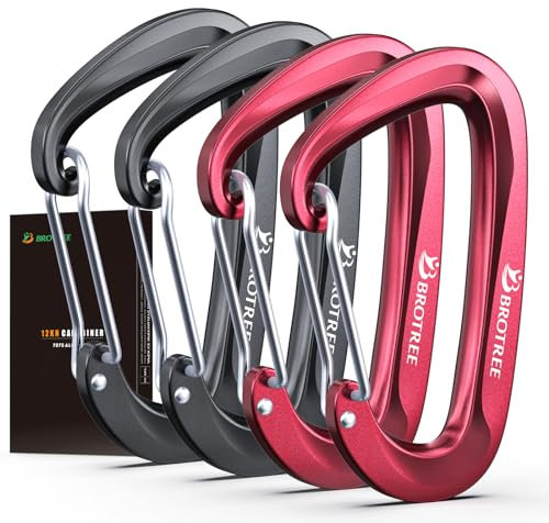 Brotree Mosquetón Resistente 12KN (1200 kg) Mosquetones Aluminio para Hamaca, Camping, Senderismo, al Aire Libre - Seguridad 8cm Forma de D Mosquetón Alambre