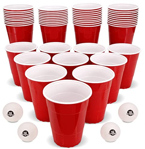 GoBig GoPong 36 oz Giant Red Party Cups 50 PACK - Holds Twice as Much as Standard Party Cups Includes 4 XL Pong Balls