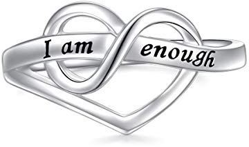 I Am Enough Ring für Damen Mädchen S925 Sterling Silber Inspirierender Herzring für Angstlinderung Geburtstag Weihnachten Geschenke (57 (18.1))