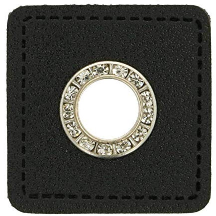 Ösen Patches schwarz mit Diamanten silber Lederimitat - Preis gilt für 1 Stück