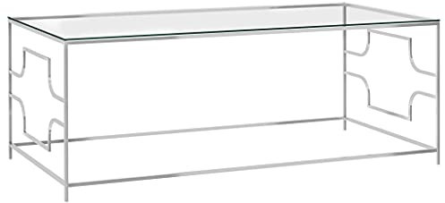 vidaXL Couchtisch Kaffeetisch Wohnzimmertisch Glastisch Sofatisch Beistelltisch Telefontisch Teetisch Tisch Silbern 120x60x45cm Edelstahl Glas