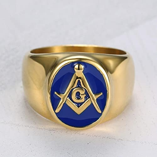 Nicey Klassischer religiöser Stil Blauer Email-Freimaurer Ring Herren Rock Punk Party Schmuck