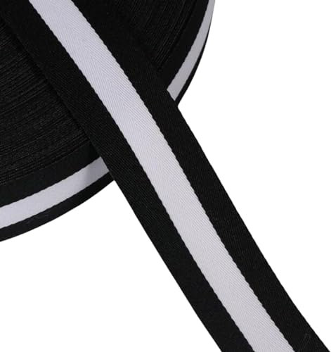 Suncoolla 5M/8M Länge 3cm Breit Polyester Nähen Gurtband, Fischseidenfaden Leinwandbindung Streifen Gurtband (Schwarz-weißer Streifen, 8MX3CM)
