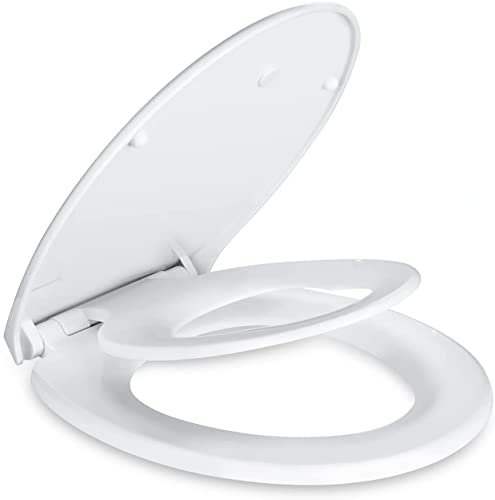 WC Sitz für Familie, Toilettendeckel Kinder und Erwachsene mit integriertem Kindersitz, Absenkautomatik, Abnehmbarer, Quick-Release-Funktion, Oval PP Klobrille