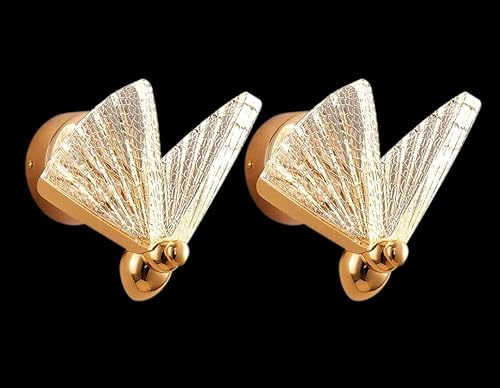 KRIPINC Schmetterlings LED Wandleuchte, Schmetterlings Wandlampe, Wandleuchte Tier, Wandlampe Gold, Wandlampe Kinder, Wandlampe Vintage für Wohnzimmer, Schlafzimmer, Nachttisch (Transparent, Groß x2)