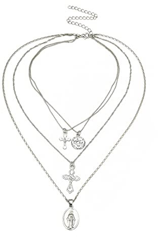 Skcess Kette Silber Feingliedrig, Halskette Kreuz Silber Vergoldet Jungfrau R undes Kreuz Geburtstagsgeschenk Frauen Halskette