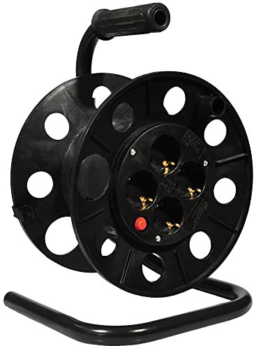 Jonex Wickelrolle Kabeltrommel Schwarz, 30m, 4 Steckdosen