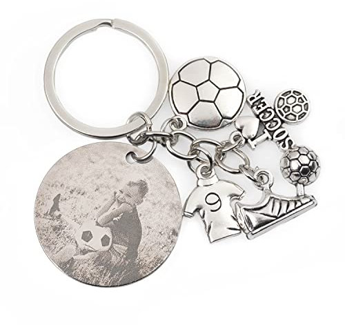 Wanapix | Porte-clés Photo Personnalisé | Football| Porte-clés Gravé avec Photo | Cadeau Original | Acier Inoxydable | Porte-clés gravé Football