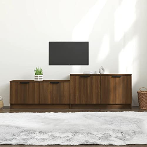 homiuse Meuble TV Chêne Marron 158,5x36x45 cm Bois d'ingénierie Unité TV Design Epuré Armoire TV Bibliothèque Salon Meuble de Télévision Etagère de Rangement Cadres Photo Plantes Livres