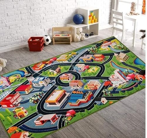 Booooom Jackson Spielteppich Straße,Autoteppich Kinder,Straßenteppich Kinder,Auto Spielteppich,Kinderteppich rutschfest Auto,Strasse Teppich Kinder,Auto Kinderteppich,Kinder Straßenteppich