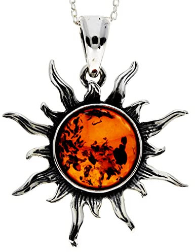 SilverAmber Jewellery Klassischer Stern-Sonnenanhänger aus echtem baltischen Honig Bernstein und Sterlingsilber ohne Kette – 1505
