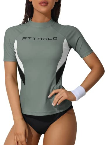 ATTRACO Rash Vest Women Short Sleeve Tops Summer UPF 50 Swimsuit Swimming Costume