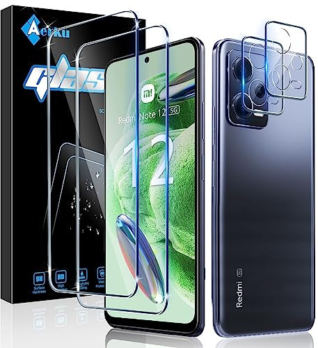 Aerku Pellicola Vetro Temperato per Xiaomi Redmi Note 12 5G / Poco X5 5G, Pellicola Fotocamera, [2+2 Pezzi] 9H HD Anti Graffi Trasparente Vetrino Fotocamera Protezione Schermo Pellicola Protettiva