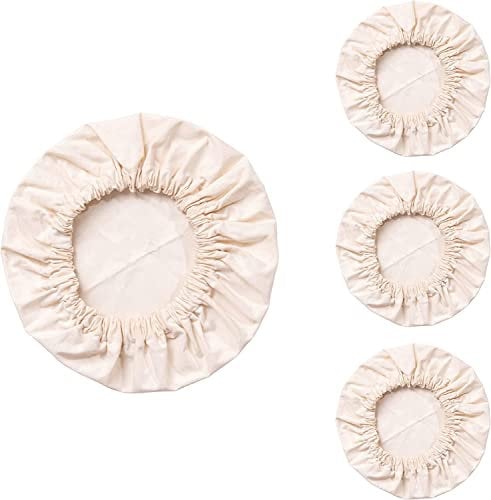 4- Pack Organic Food Bowl Covers Unbleached Reusable 100% Cotton Stretchy Cloth Bowl Covers ~ XL (For 6.5-10 Bowls)