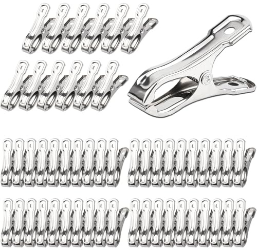 JULMELON Garden Clips, 55 PCS Stainless Steel Greenhouse Clamps Heavy Duty Greenhouse Clips Hoops with Large Open Strong Grip for Shade Cloth or Plant Cover Netting