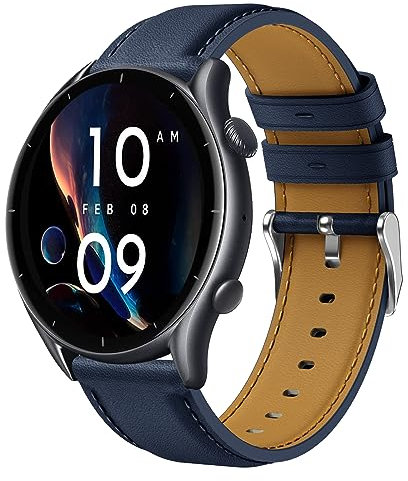 Kompatibel mit Amazfit GTR 3 Armband, 22mm Leder Armband für Amazfit GTR 3 Pro, GTR 4, GTR 2, GTR 2e, GTR 47mm, Amazfit Stratos/Stratos 2/Stratos 3, Amazfit Pace, Amazfit Balance, Amazfit Bip 5, Bip 6