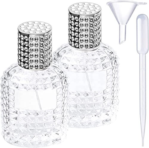 DITK-U 2 botellas de perfume de 30 ml, con atomizador, rellenables, vacías, de cristal, para mujer o niña (tapón plateado + embudo + goteo)