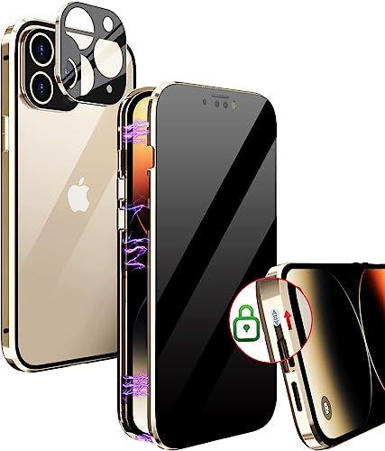 Anti Spy Hülle für iPhone 11 Pro Max 360 Grad Magnetische Handyhülle mit Sichtschutz Blickschutz [Vorne und Hinten Gehärtetes Glas Ganzkörper Schutzhülle] Full Body Privacy Anti-peep Case, Gold