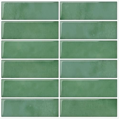 DEWOO Green Peel and Stick on Splashback Rectangle Metro Self Adhesive Wall Tiles for Kitchen Bathroom,10-Sheet (12×12)