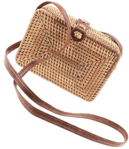 UKCOCO Rattantasche Boho-umhängetasche Umhängetasche Damen Handtaschen Stroh Rattan-geldbörse Handtasche Mit Lederband Vintage-geldbörse Korbtasche Fräulein Strohsack Literatur Und Kunst