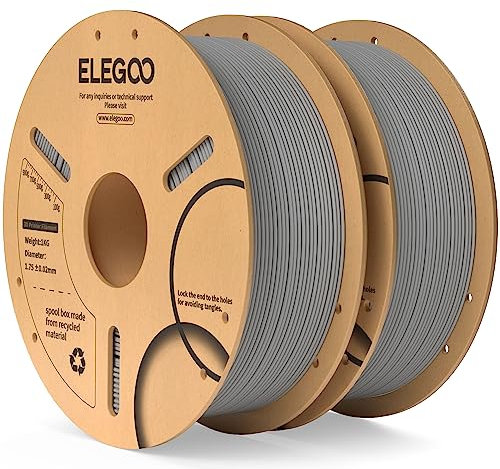 ELEGOO PLA Filament 1.75mm Grau 2KG, 3D Drucker Filament Maßgenauigkeit +/- 0,02 mm, 2kg Pappspule (4.4lbs) Filament-3D-Druckmaterialien Passt für die meisten FDM 3D-Drucker