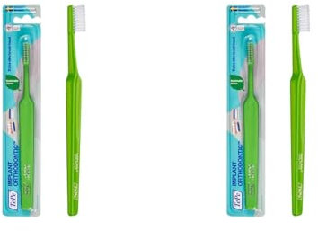 TePe Implantat- und Kieferorthopädische Zahnbürste, 2er Pack, 2 Stück, Mittel, Nylon, Kunststoff, Manuell, Unisex-Erwachsene, Erwachsene, Zufällige Farbe, Einweg