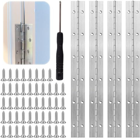 Palwin Klavierband Edelstahl 30 cm 4 Stück Edelstahl Scharniere, Edelstahlscharnie mit Löchern, Schraubendreher und 48 Schrauben, Edelstahl Scharnier Klavierband für Klaviere Schränke Türen Fenster