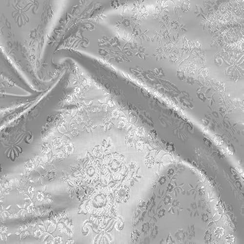 STOFFKONTOR Lurex Jacquard Silberne Blumenranken - Öko-Tex Standard 100 - Meterware, Farbe Silber - zum Nähen von Bekleidung und Dekorationen