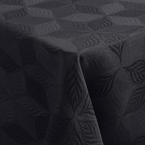 Homaxy Tischdecke Abwaschbar Rechteckig 140x200cm Mehrblättrige Jacquard Tischdecke Ornamente Schmutzabweisend Pflegeleicht, Schwarz