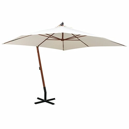 Rantry Sombrilla colgante de 350 cm, poste de madera, color blanco
