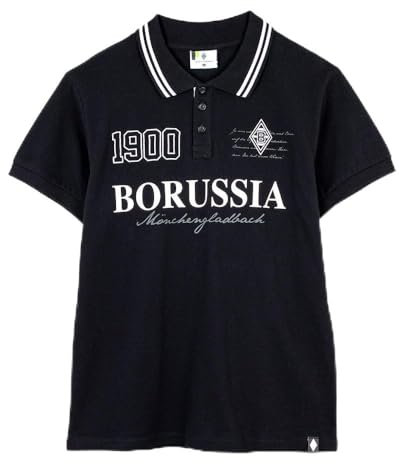 Borussia Mönchengladbach Poloshirt Mönchengladbach | Offizieller Fanartikel Fohlenshop | Gestickte Raute, Unisex, Schwarz, 100% Bio-Baumwolle
