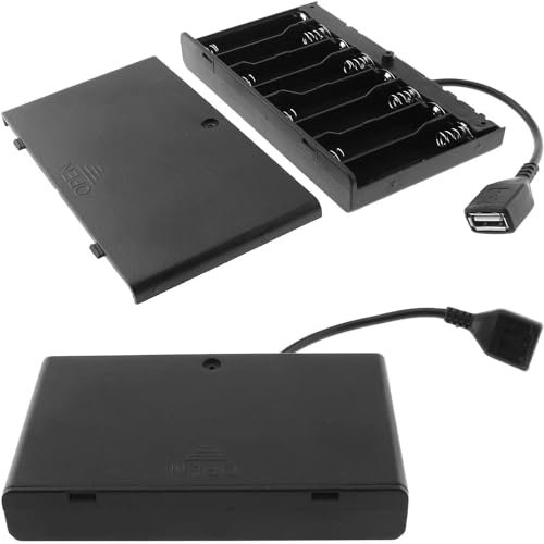 Greluma 2 Piezas 8 AA Soporte de batería con Cable USB, 12V Soporte batería 8 Ranuras con Enchufe USB Hembra, 8 x 1.5V AA Soporte Caja batería con Interruptor Encendido/Apagado para Coches RC luz led